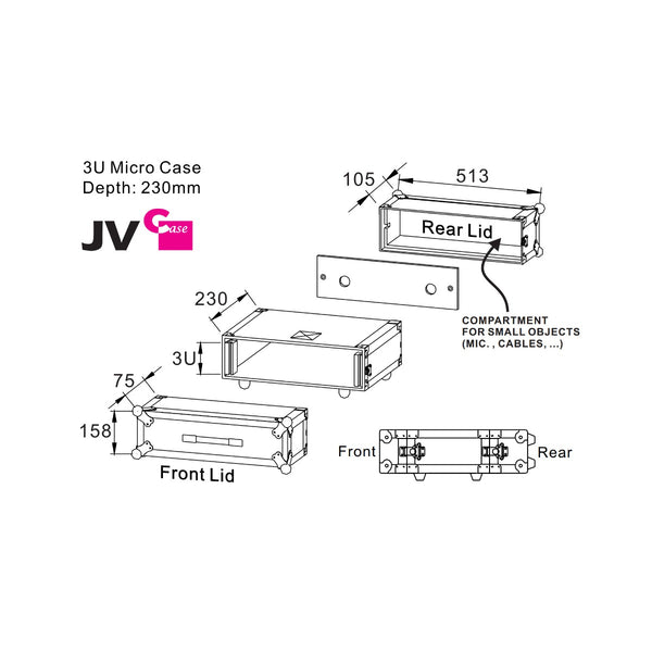Rackcase 3 HE Micro, grund modell